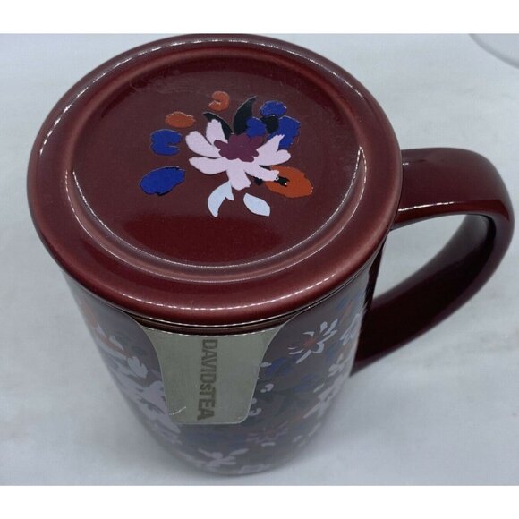 David's Tea Nordic Mug Maroon Red Flowers NOS Retired - Picture 6 of 12